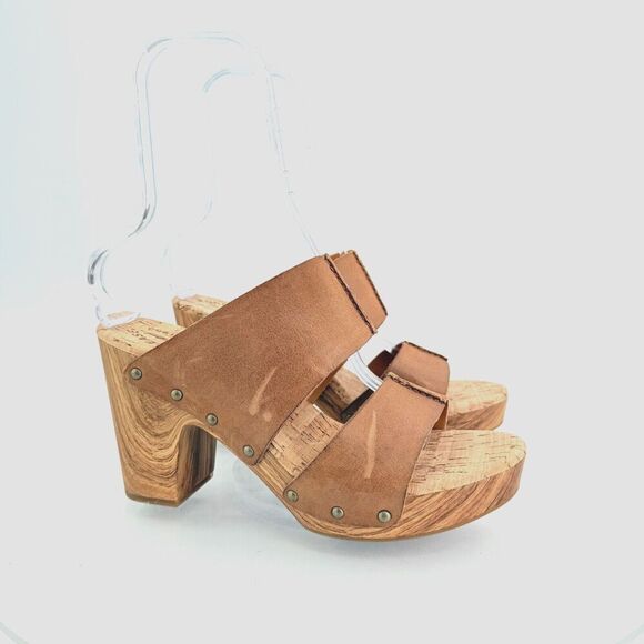 Kork-Ease Womens Darra Sandals Platform Block Heel Brown Slide Slip On Wooden 11 - Picture 1 of 15